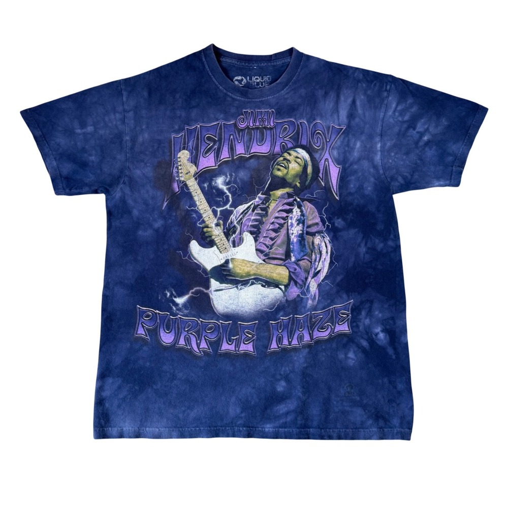 Liquid Blue Jimi Hendrix Purple Haze Tie Dye Graphic T-Shirt Mens Large Blue